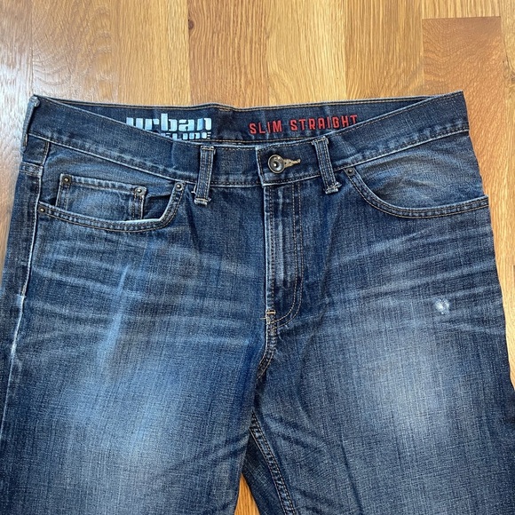Urban Pipeline Dark Wash Slim Straight Leg Men’s Classic Blue Jeans 34x34 - Picture 3 of 7